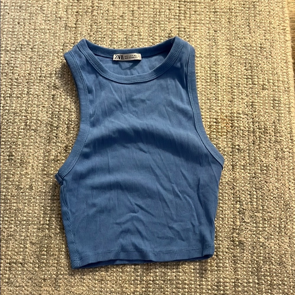 Zara Blue Sleeveless Crop Tank Top